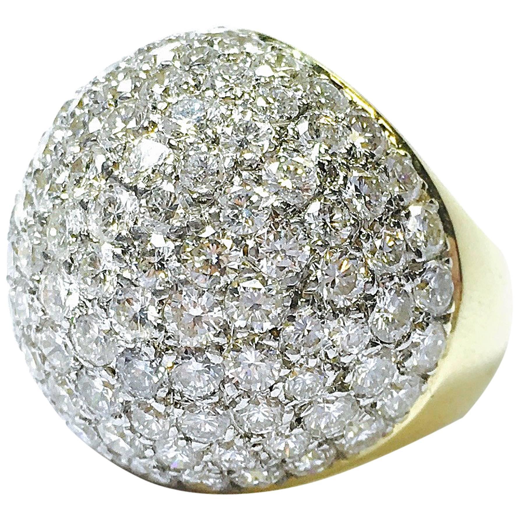 Midcentury 9 Carats of Diamonds Large Bombe Dome Ring