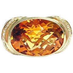 15 Carat Citrine and Diamond Yellow Gold Cocktail Ring