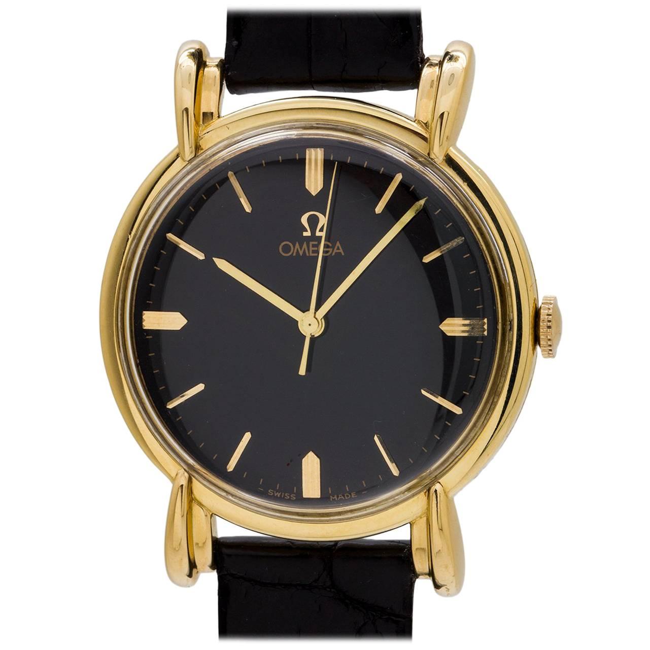 Omega yellow gold Oversize Fancy Lug Dress Model wristwatch, circa 1946 For Sale