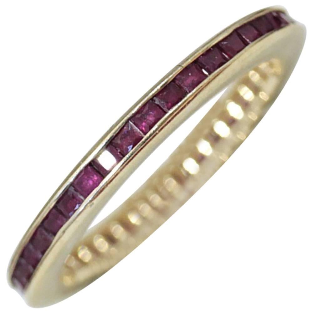 Vintage Yellow Gold Eternity Ring, Featuring Princess Cut Rubies