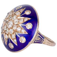 Victorian Blue Enamel Diamond Cocktail Ring