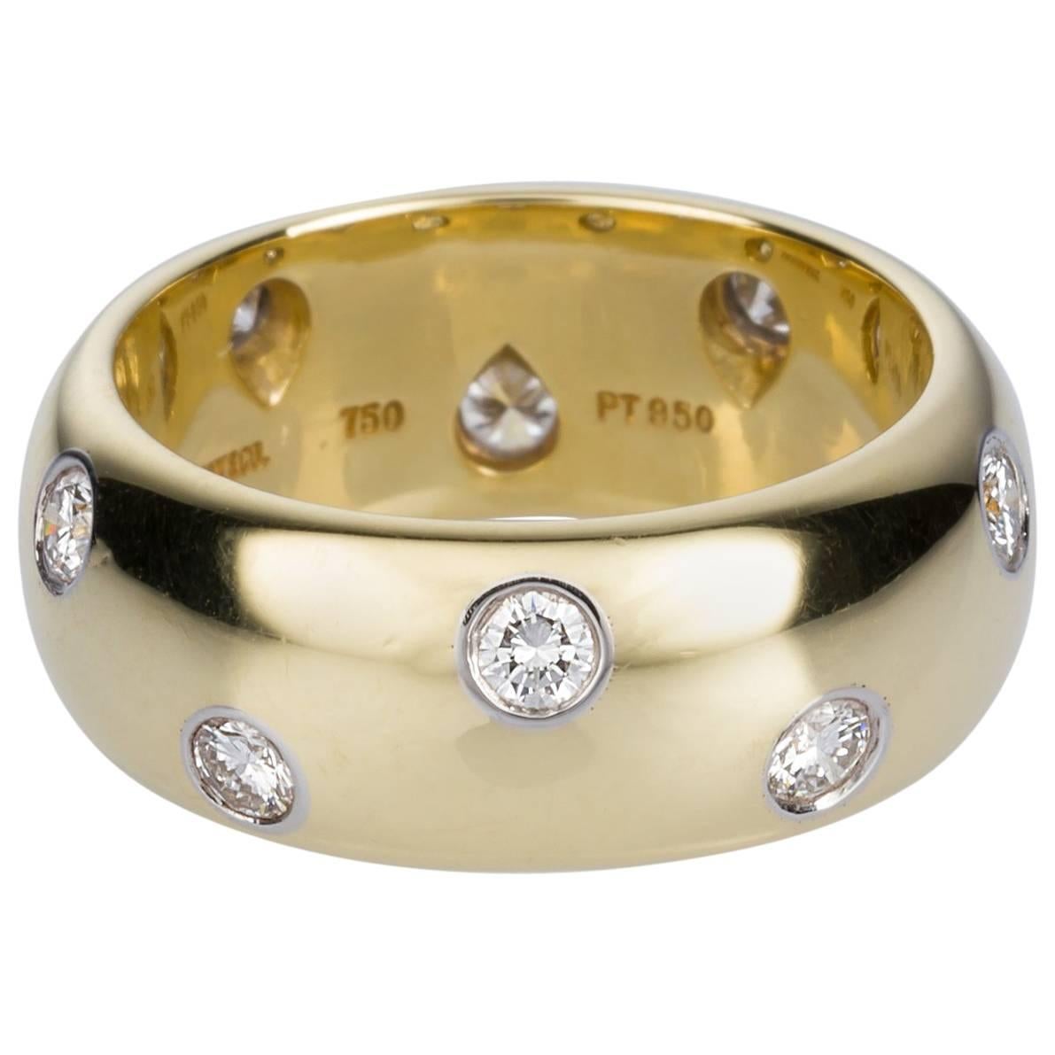 Tiffany & Co. 18 Karat Yellow Gold Platinum and Diamond Etoile Wide Band Ring