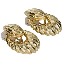 Henry Dunay Hammered Yellow Gold Door-Knocker Earrings