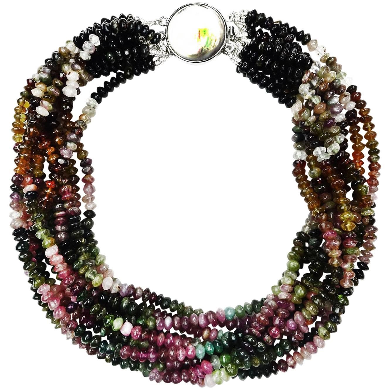 Multi-Color Ten-Strand Tourmaline Choker Necklace