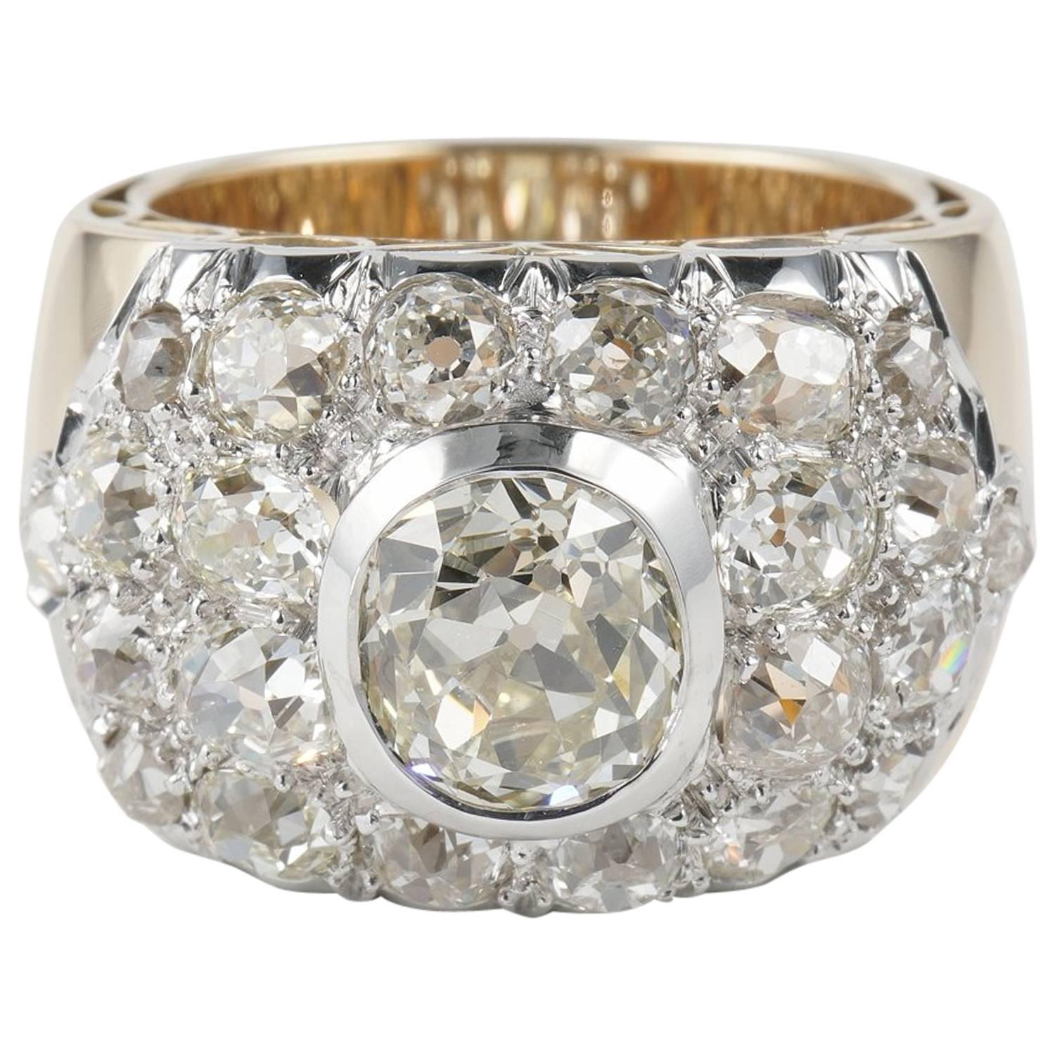 Art Deco Diamond Platinum Rose Gold Ring For Sale