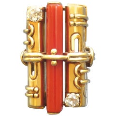 Otto Klein 1920s Art Deco Diamond Coral Gold Ring 6