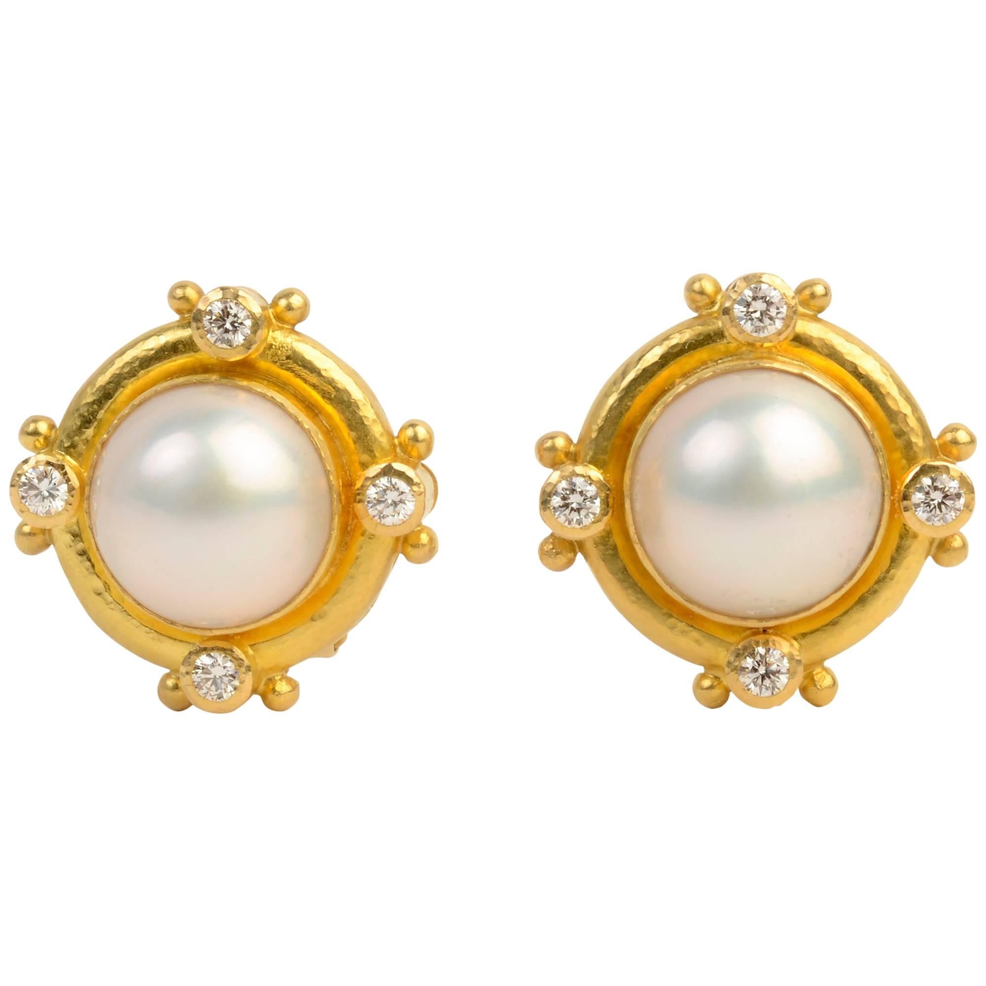 Elizabeth Locke Mabe Pearl and Diamond Earrings