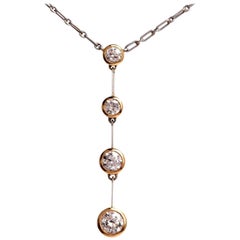1980s Diamond Drop Platinum and Gold Pendant Necklace