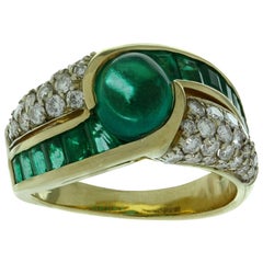 Vintage Emerald Diamond Yellow Gold Ring GIA