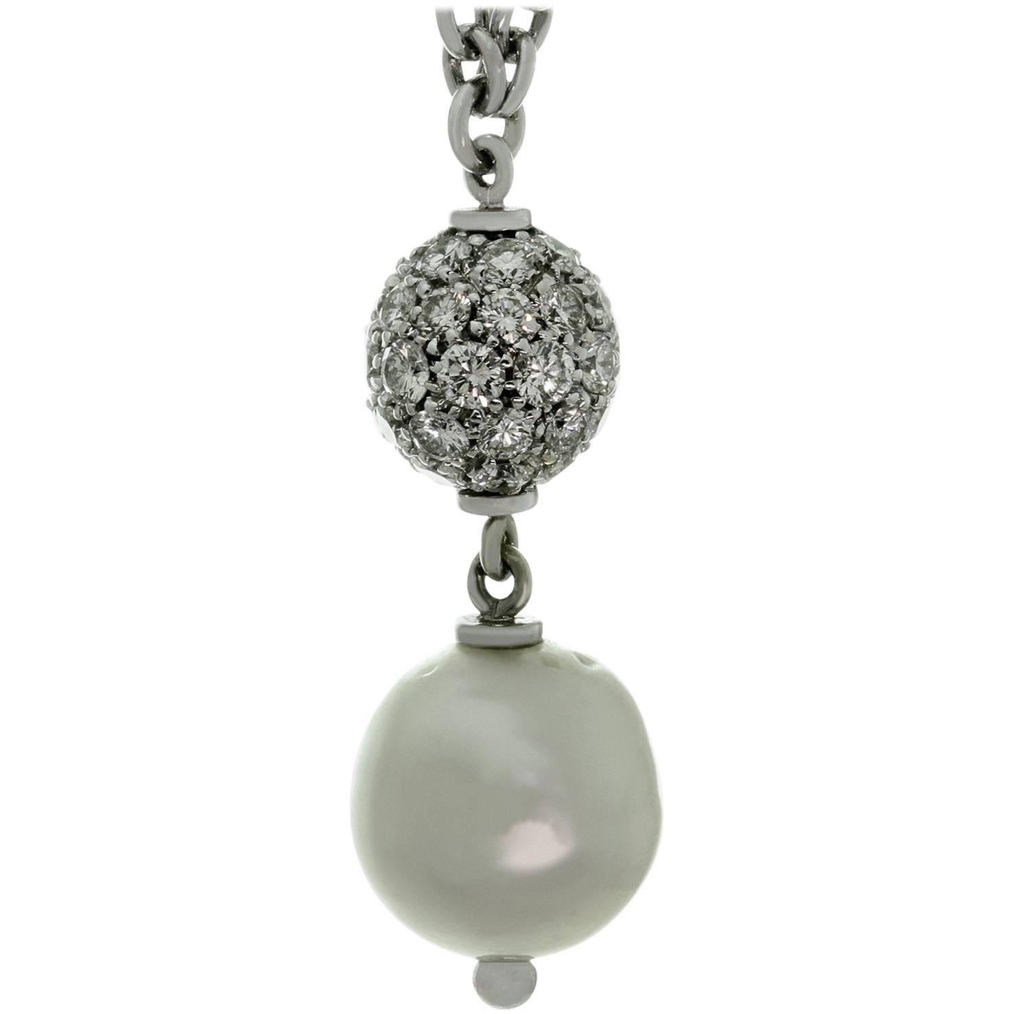 Chantecler Diamond South Sea Baroque Pearl Pendant White Gold Necklace