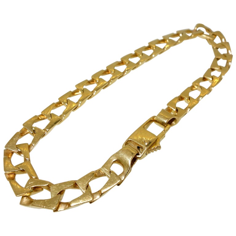 Unusual Link Long Gold Chain Bracelet at 1stDibs