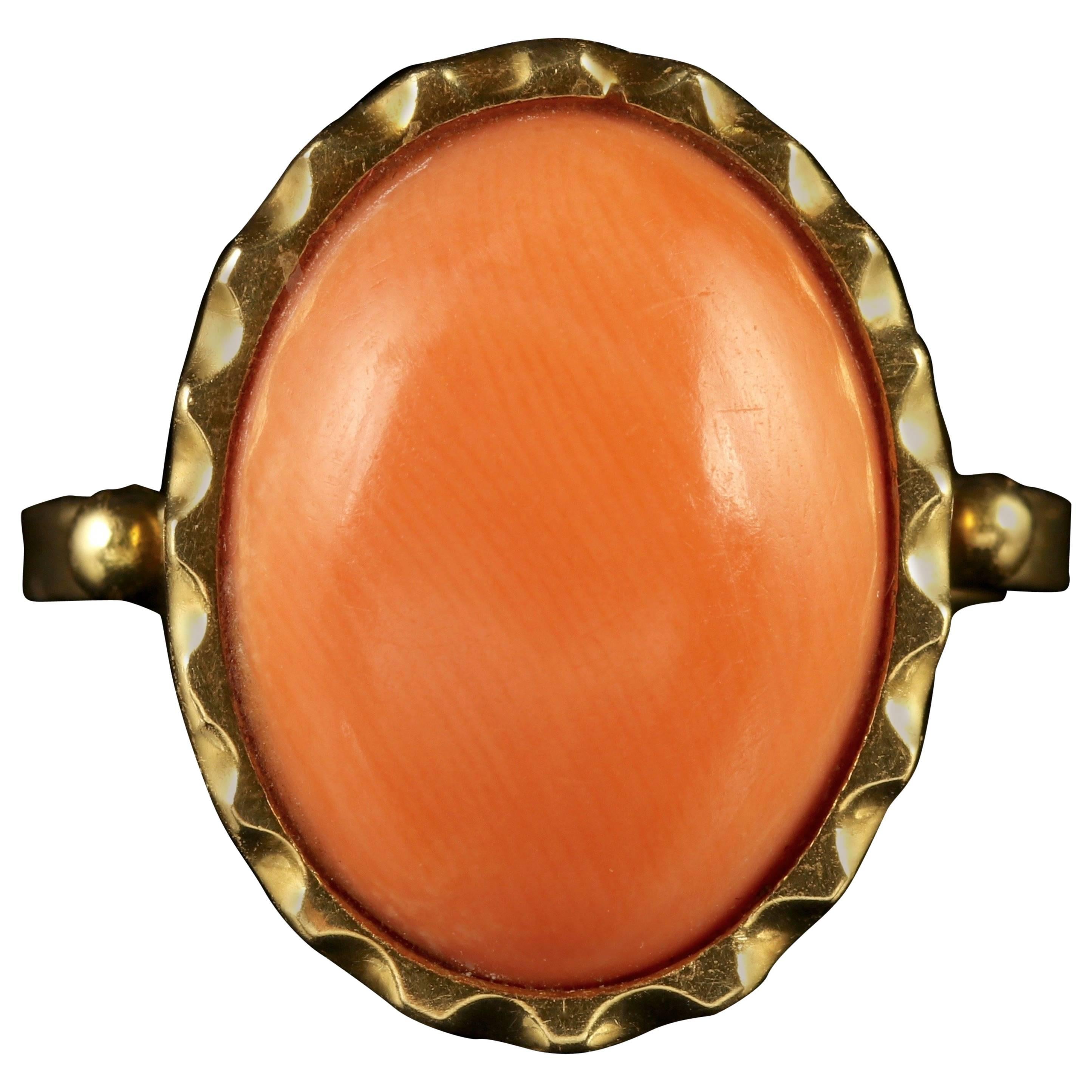 Antique Victorian 15 Carat Gold Coral Ring, circa 1900 For Sale