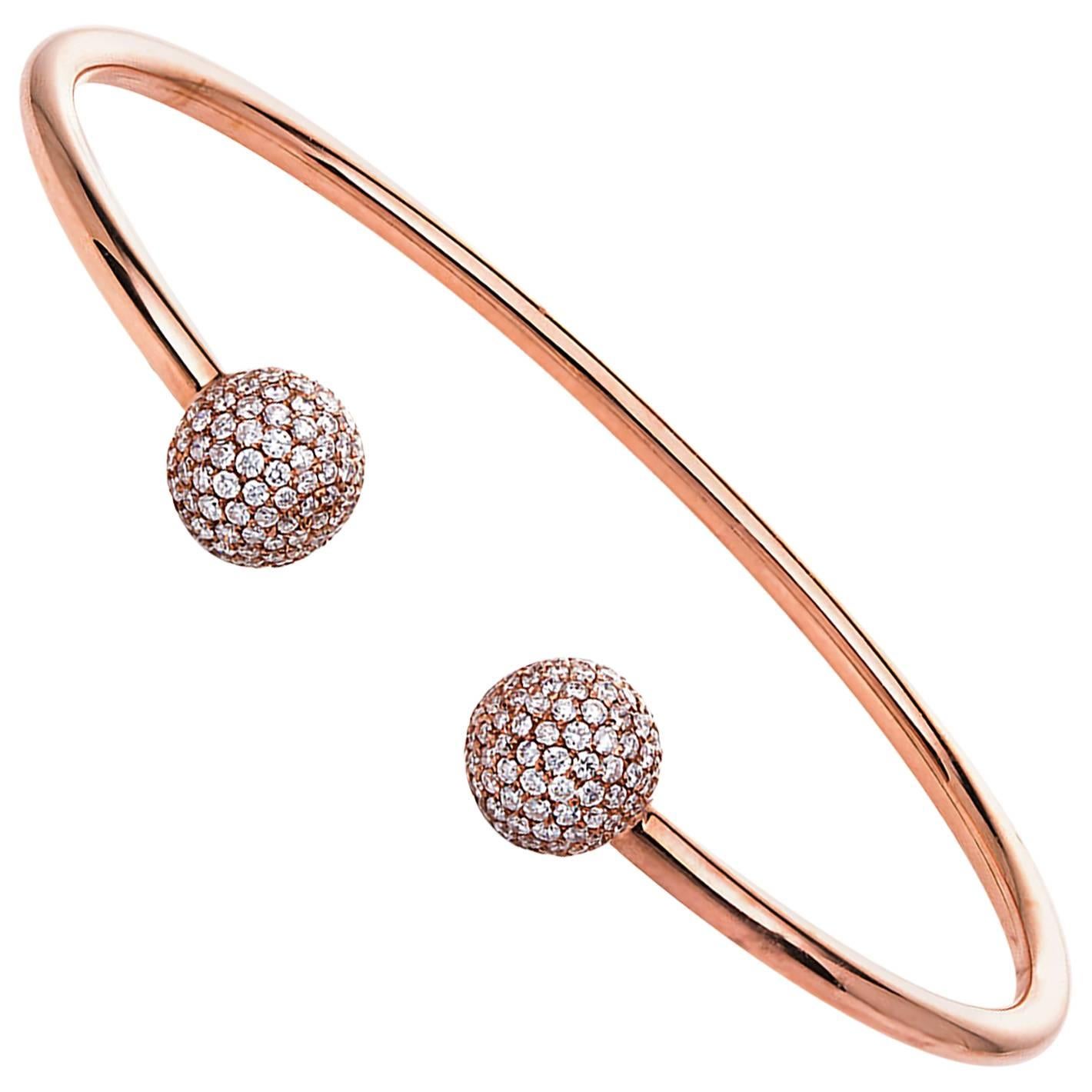 Carlos Udozzo 18 Karat Rose Gold Unisex Men Ladies Diamond Balls Bangle Bracelet For Sale