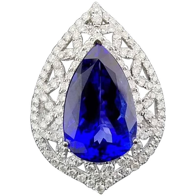 13.51 Carat Pear Shape Tanzanite and Diamond Cocktail Ring For Sale