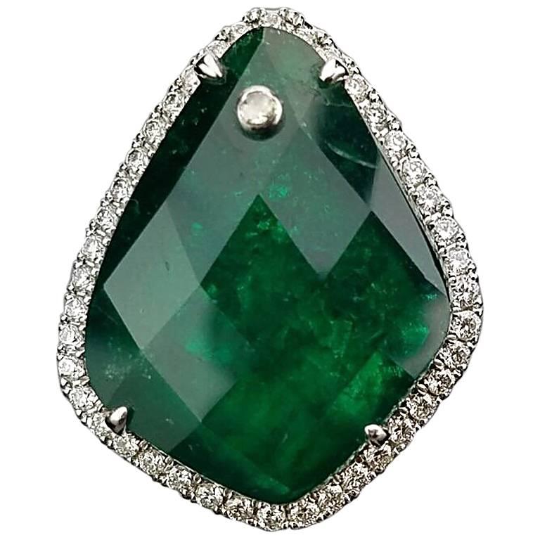 Fancy Cut Colombian Emerald and Diamond Cocktail Ring For Sale