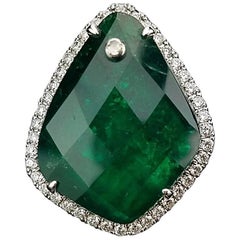 Fancy Cut Colombian Emerald and Diamond Cocktail Ring