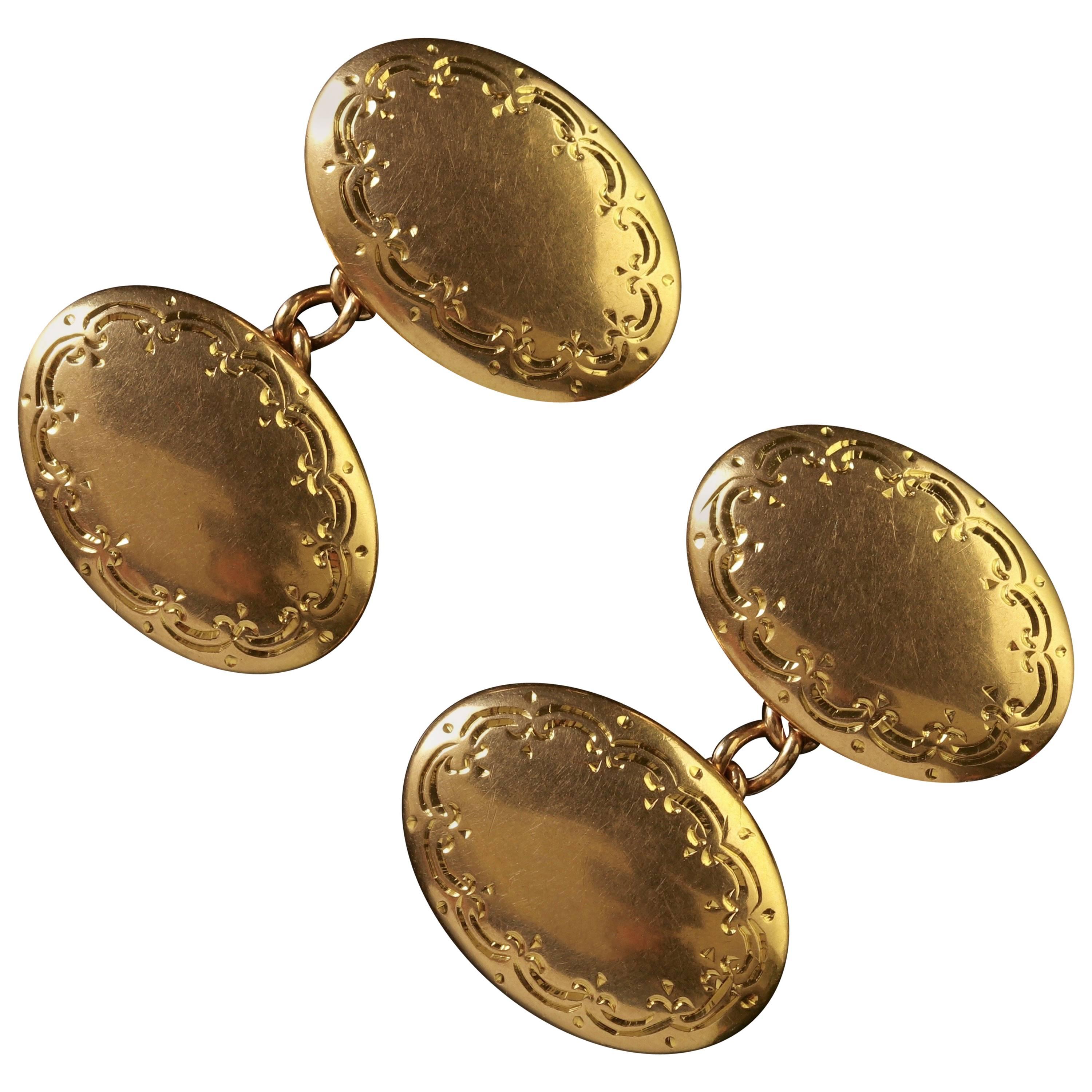 Antique Victorian Gold Cufflinks 15 Carat Double Cuffs, Birmingham, 1913