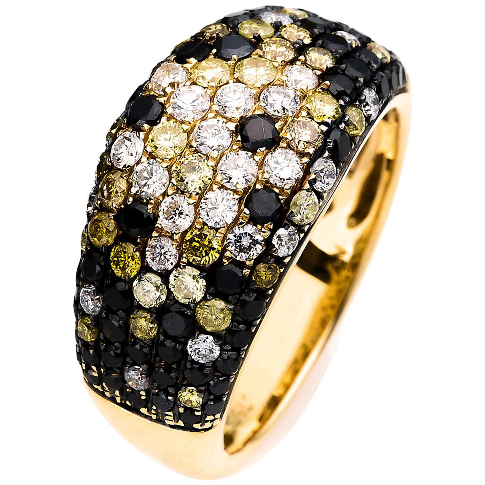 Carlos Udozzo 18 Karat Gold Men Ladies Yellow and Black Diamond Statement Ring For Sale