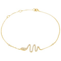 18 Karat Yellow Gold Snake Bracelet 54 White Diamonds 0.33 Carat