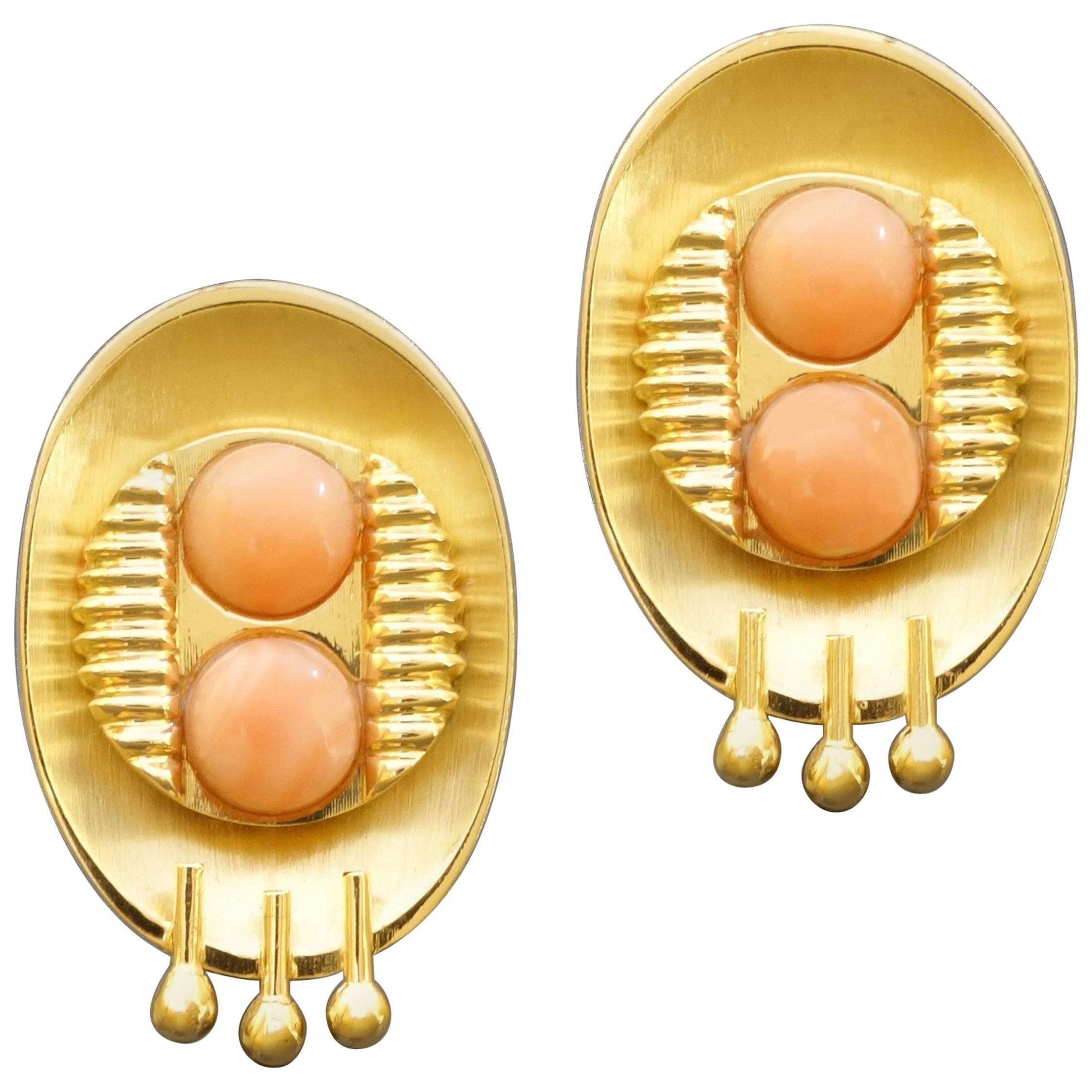 1990s Postmodernist Angel Skin Coral Gold Clip-On Earrings For Sale