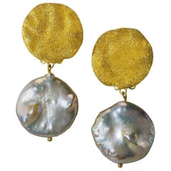 Pearl Silver Gold Textured Drop Dangle Clip-On Earrings