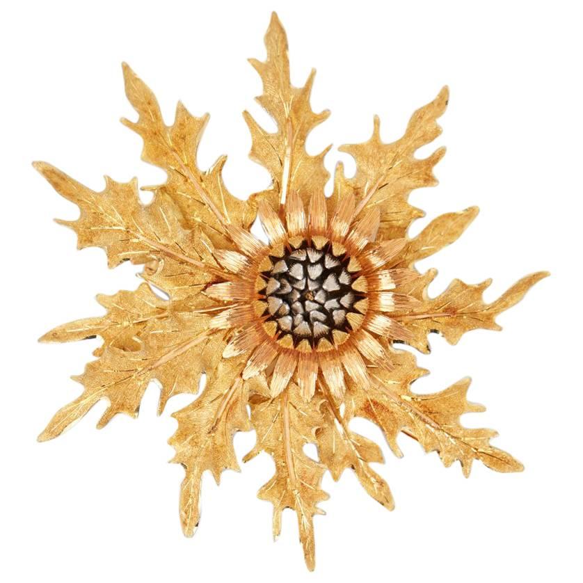 Buccellati 18 Karat Yellow, White & Rose Gold Vintage Thistle Brooch