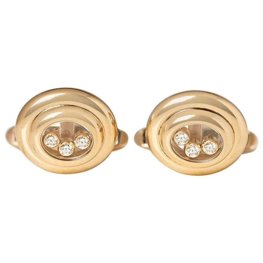 Chopard 18 Karat Yellow Gold Happy Diamonds Vintage Cufflinks at 1stDibs