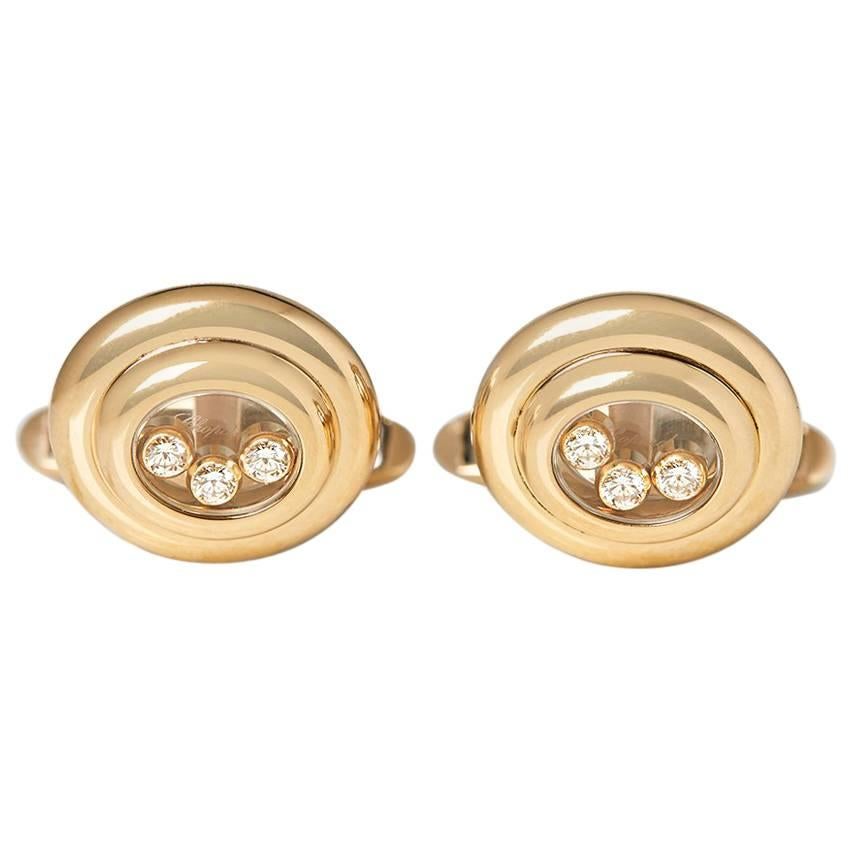 Chopard 18 Karat Yellow Gold Happy Diamonds Vintage Cufflinks 