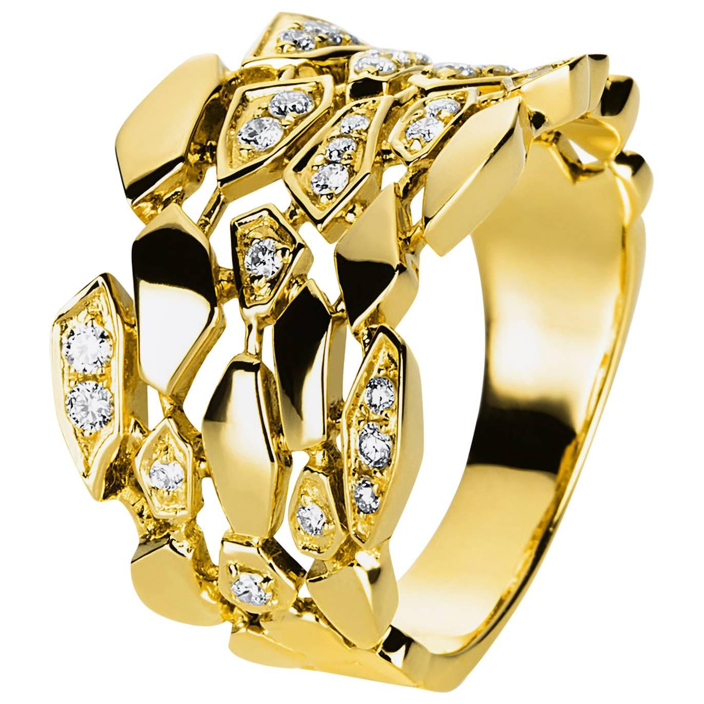 Carlos Udozzo 18 Karat Yellow Gold Ladies Diamond Statement / Cocktail Ring For Sale