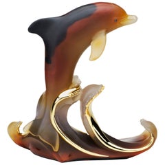 Natural Agate Dolphin with 18 Carat Yellow Gold