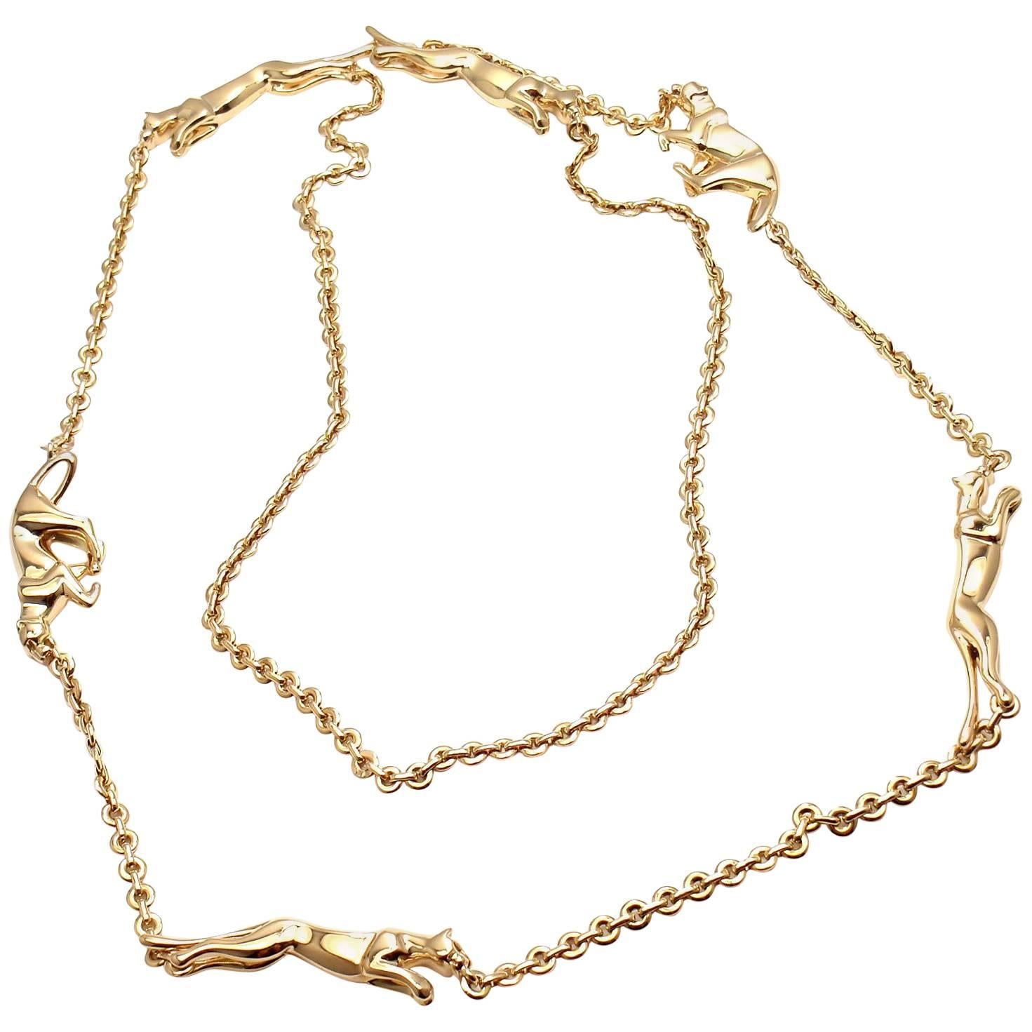 Cartier 6 Panther Panthere Long Link Yellow Gold Necklace