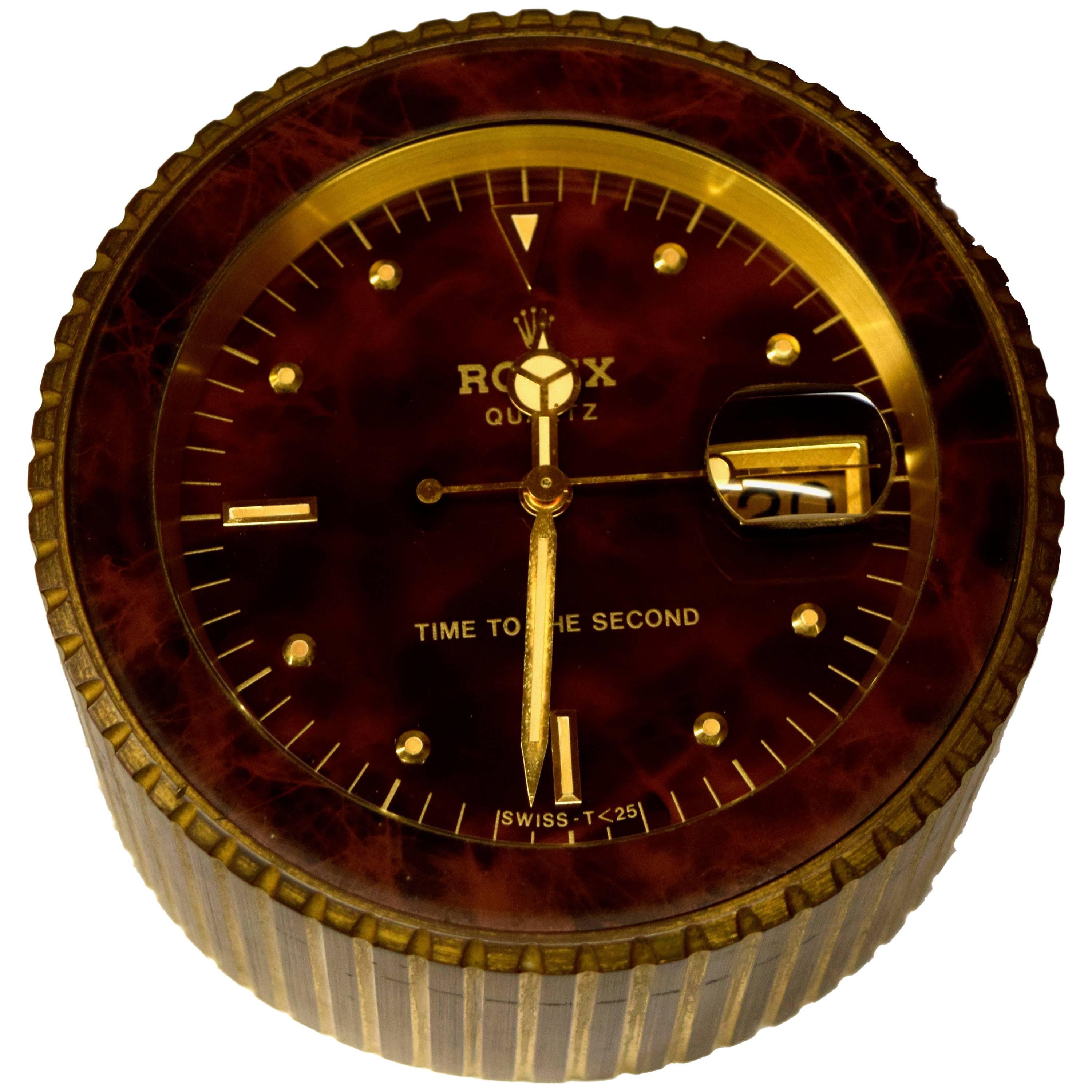 Rolex "Time To The Second" Quartz Desk Clock Ref 455 No 1227, Circa 1985 For Sale