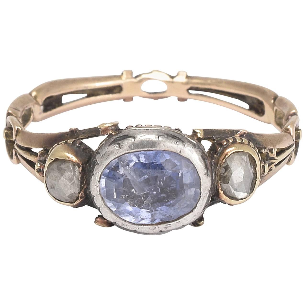 Georgian Sapphire and Diamond Three-Stone Ring For Sale