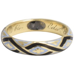 Antique Mid-Victorian Pale Blue and Black Enamel Mourning Ring for Edward Clay Tayler