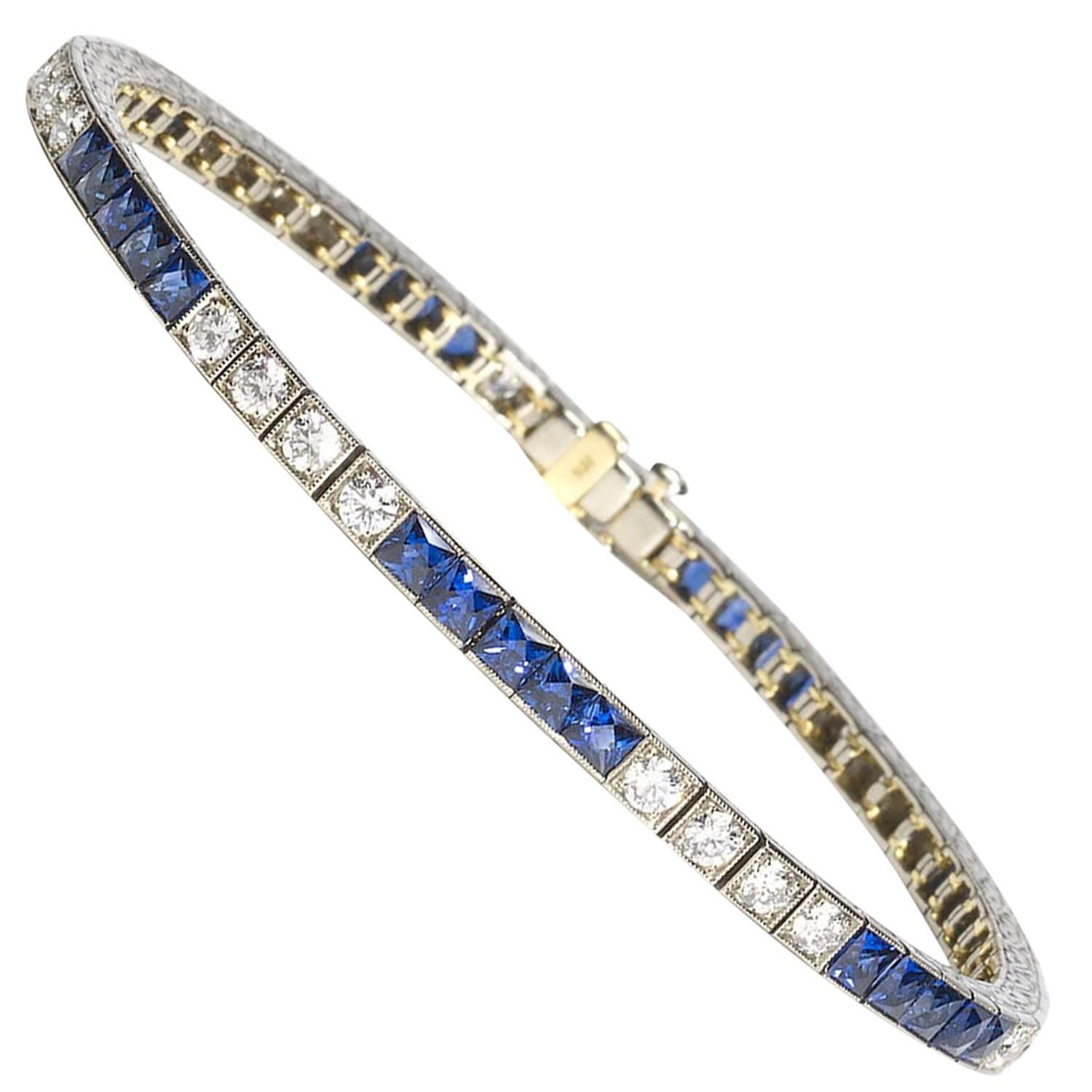 Sapphire and Diamond Line Bracelet