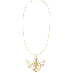 18K Yellow Gold and Rutilated Quartz Fan Tetrahedron Necklace by Kattri