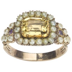 Georgian Citrine and Pearl Mourning Ring