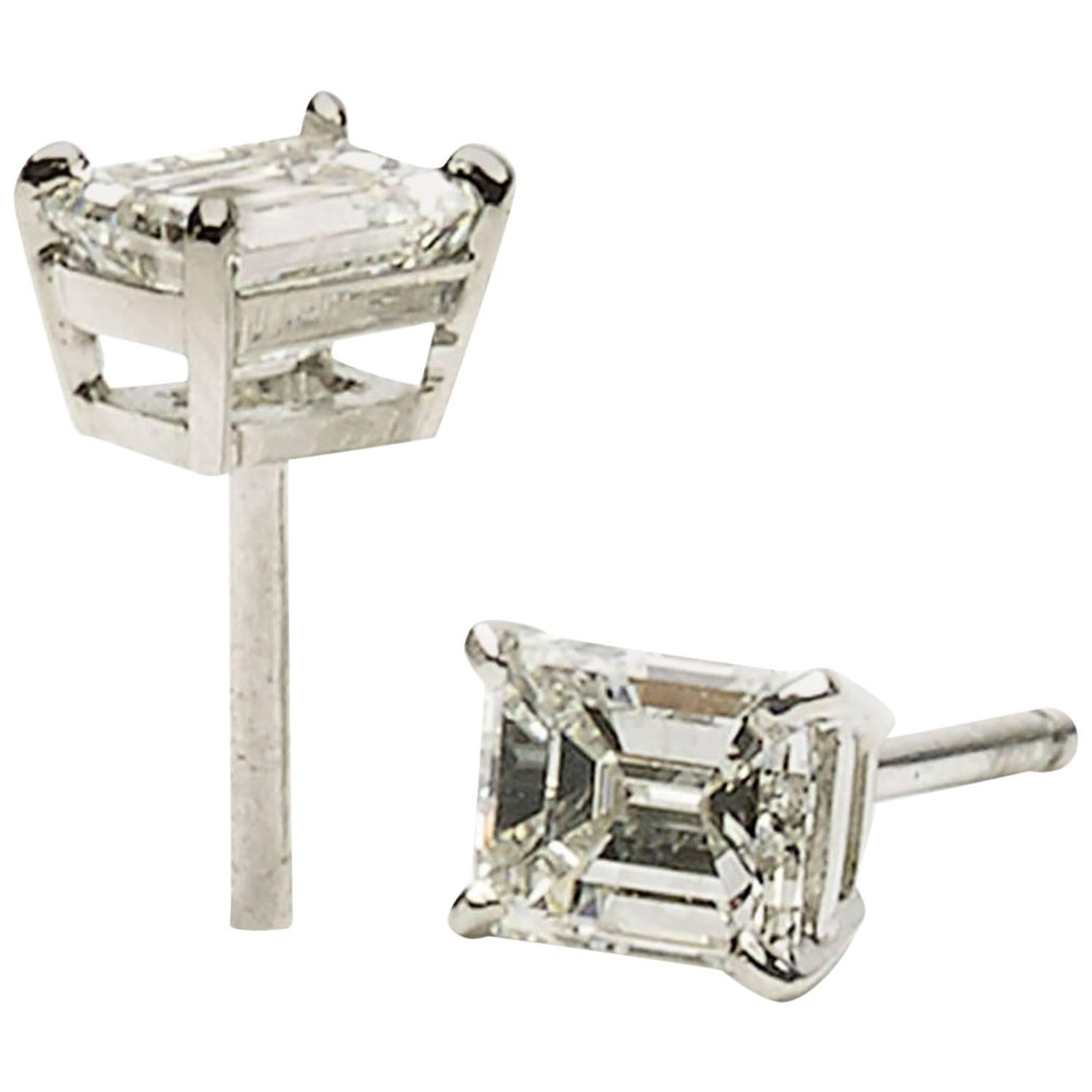 Emerald-Cut Diamond Stud Earrings