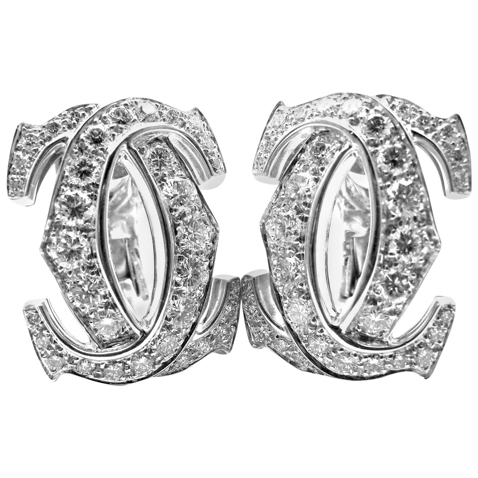 Cartier Penelope Diamond Large Double C White Gold Earrings