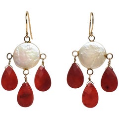 Coin Pearl and Coral Drop Earrings by Marina J