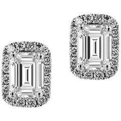 Certified White Gold Diamond Halo Earrings
