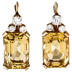 1950s 14 Karat Gold 24 Carat Citrine Diamond Drop Pendant Earrings