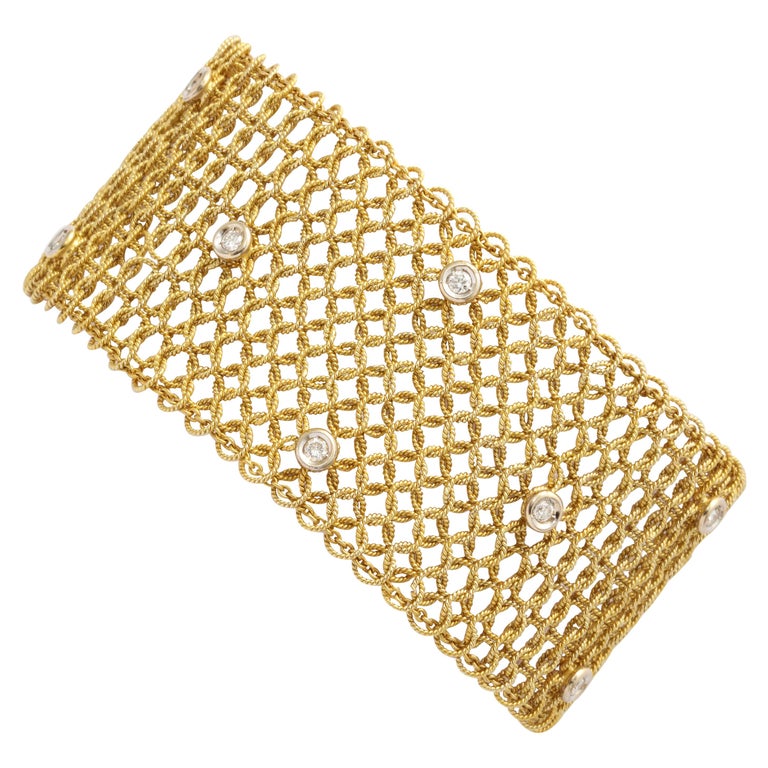 Tiffany and Co. Mesh Diamond Gold Bracelet For Sale at 1stdibs
