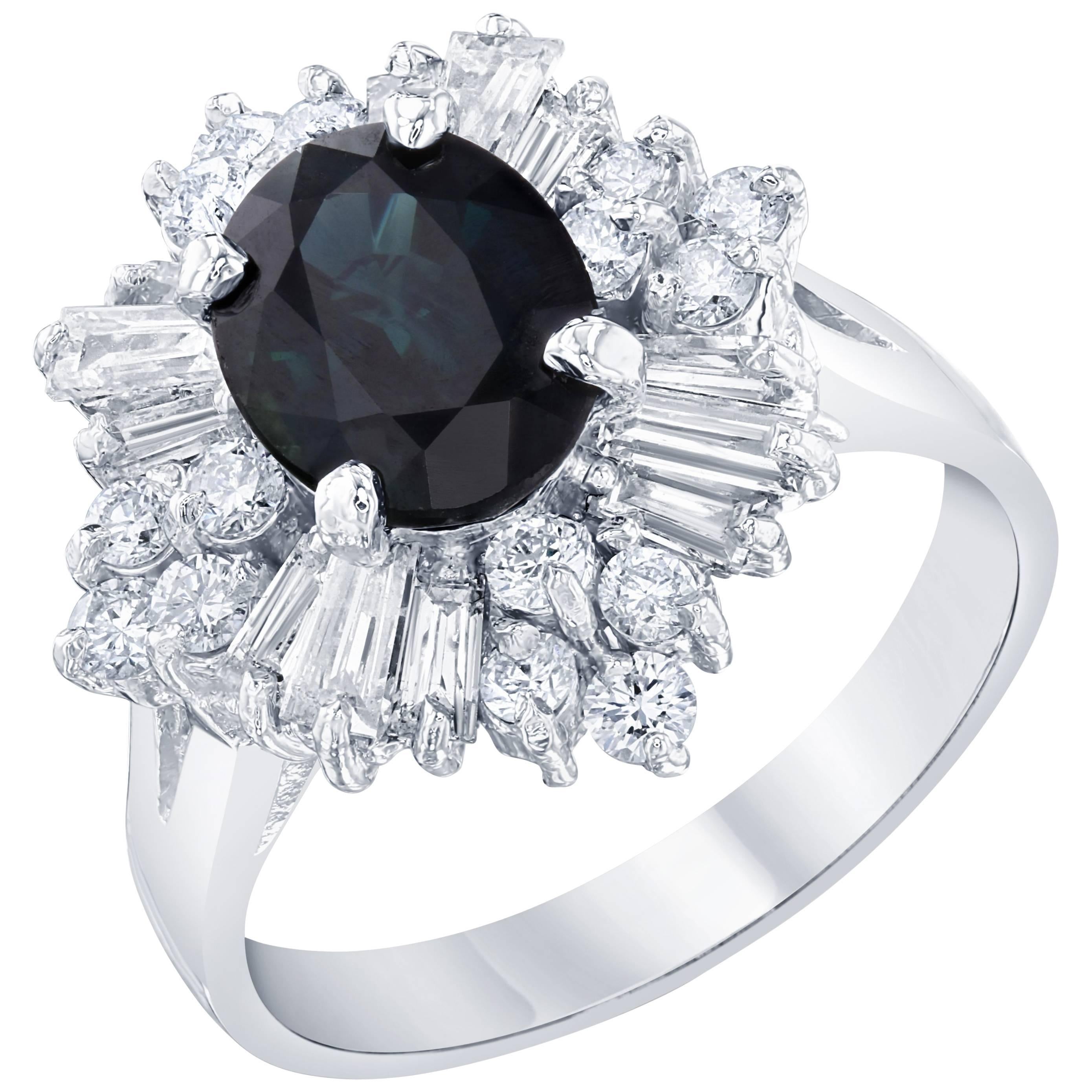 3.61 Carat Blue Sapphire Diamond Ballerina Ring