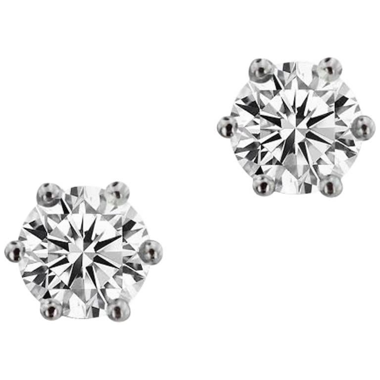 GIA Certified White Gold Brilliant Solitaire Earrings For Sale