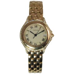 Cartier Yellow Gold Diamond Cougar Quartz Bracelet Wristwatch Ref 887907