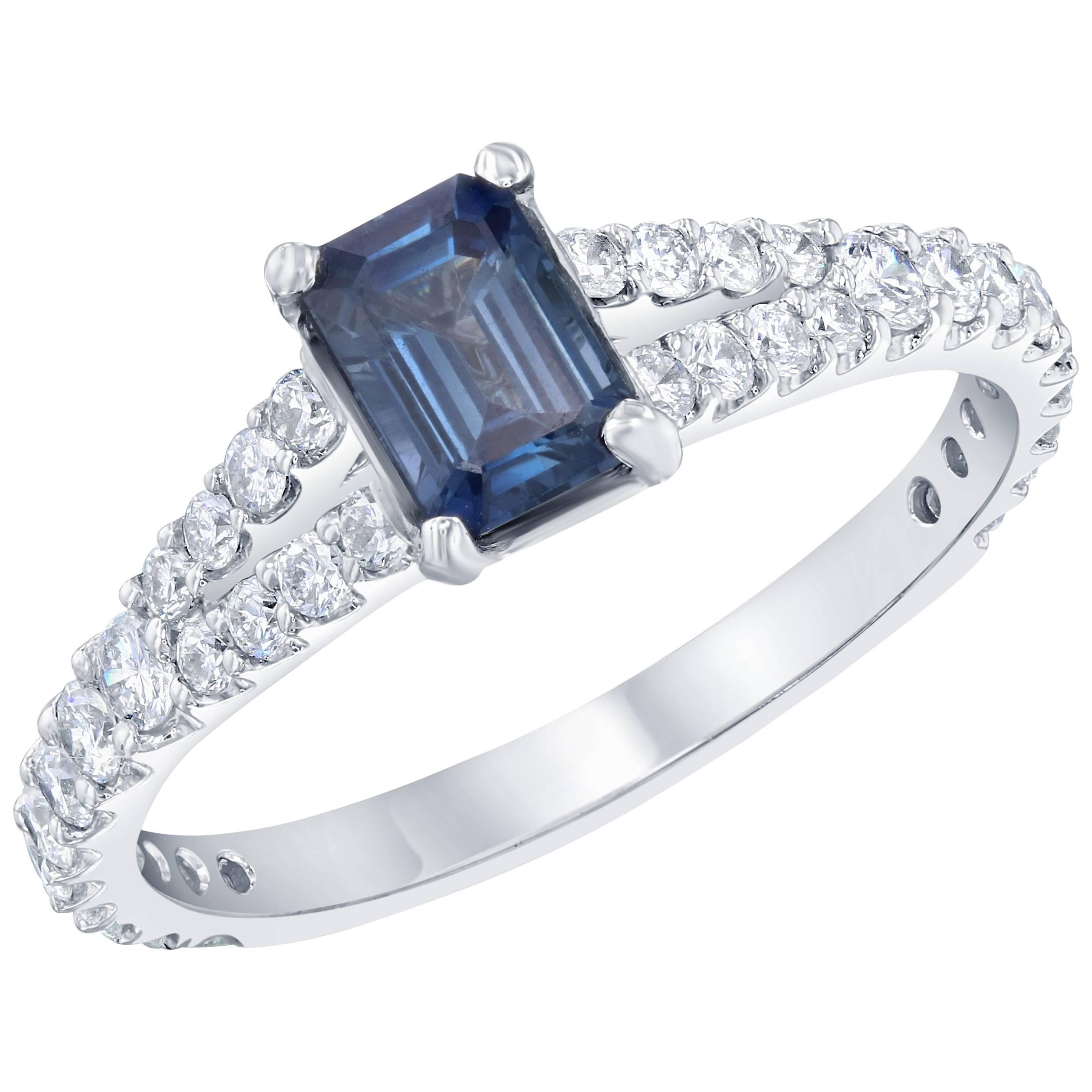1.35 Carat Blue Sapphire Diamond Engagement Ring