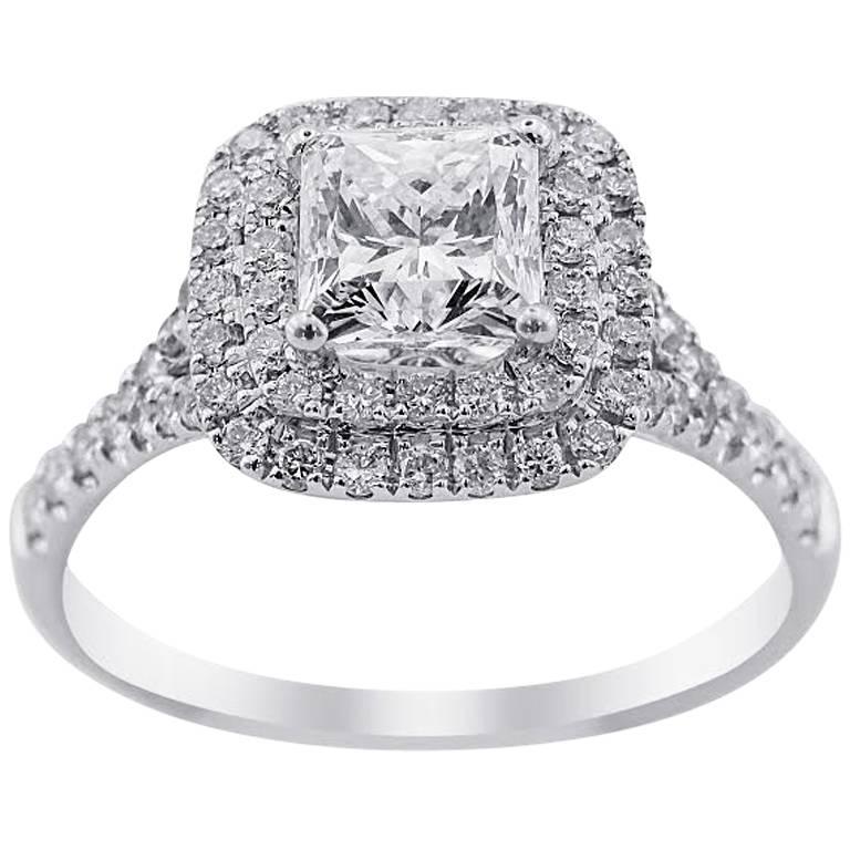 GIA Certified White Gold Halo Engagement Ring For Sale