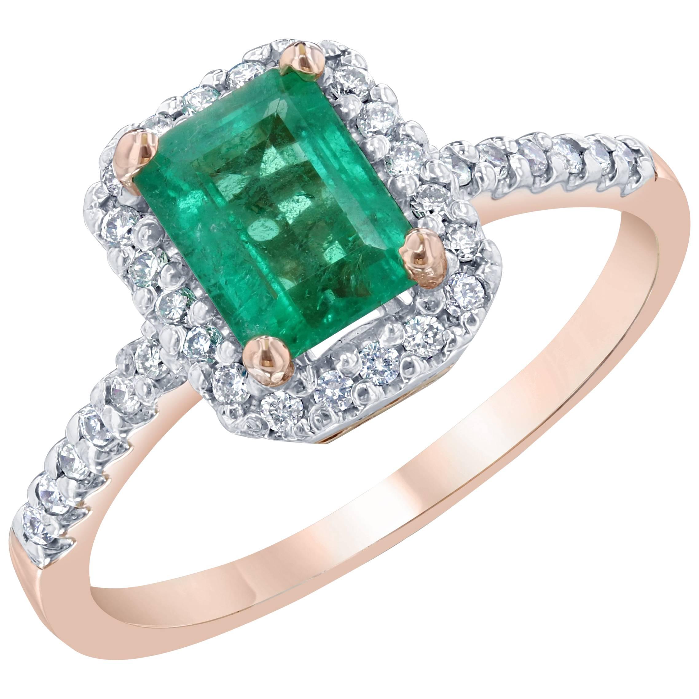 1.05 Carat Emerald Diamond 14 Karat Rose Gold Engagement Ring