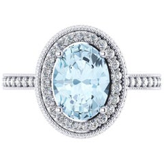 1.40 carat Natural Aquamarine White Diamonds 18k white Gold Ring